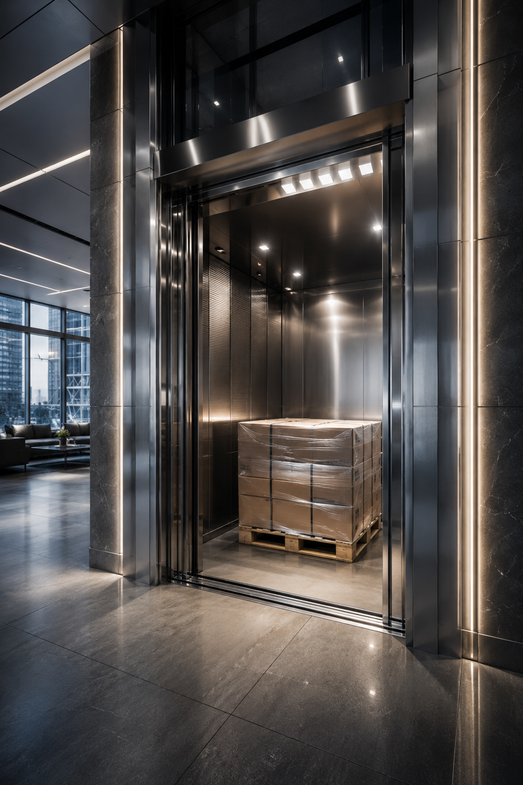 Lift premium pentru marfă, cu palet încărcat