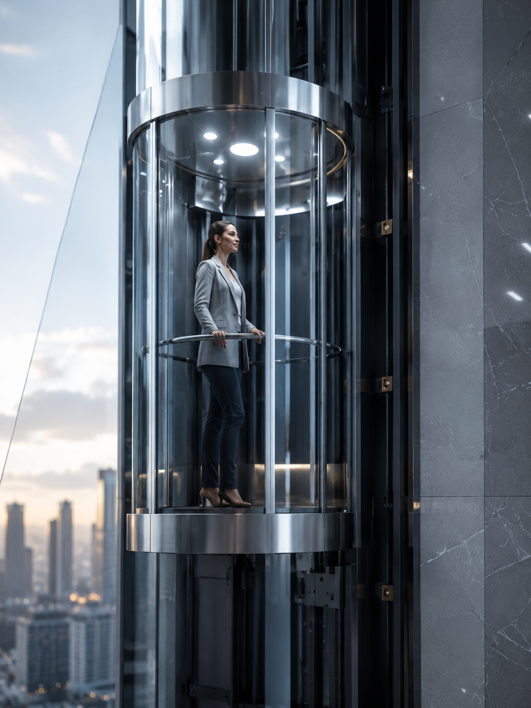Lift panoramic premium pentru persoane, într-o clădire modernă