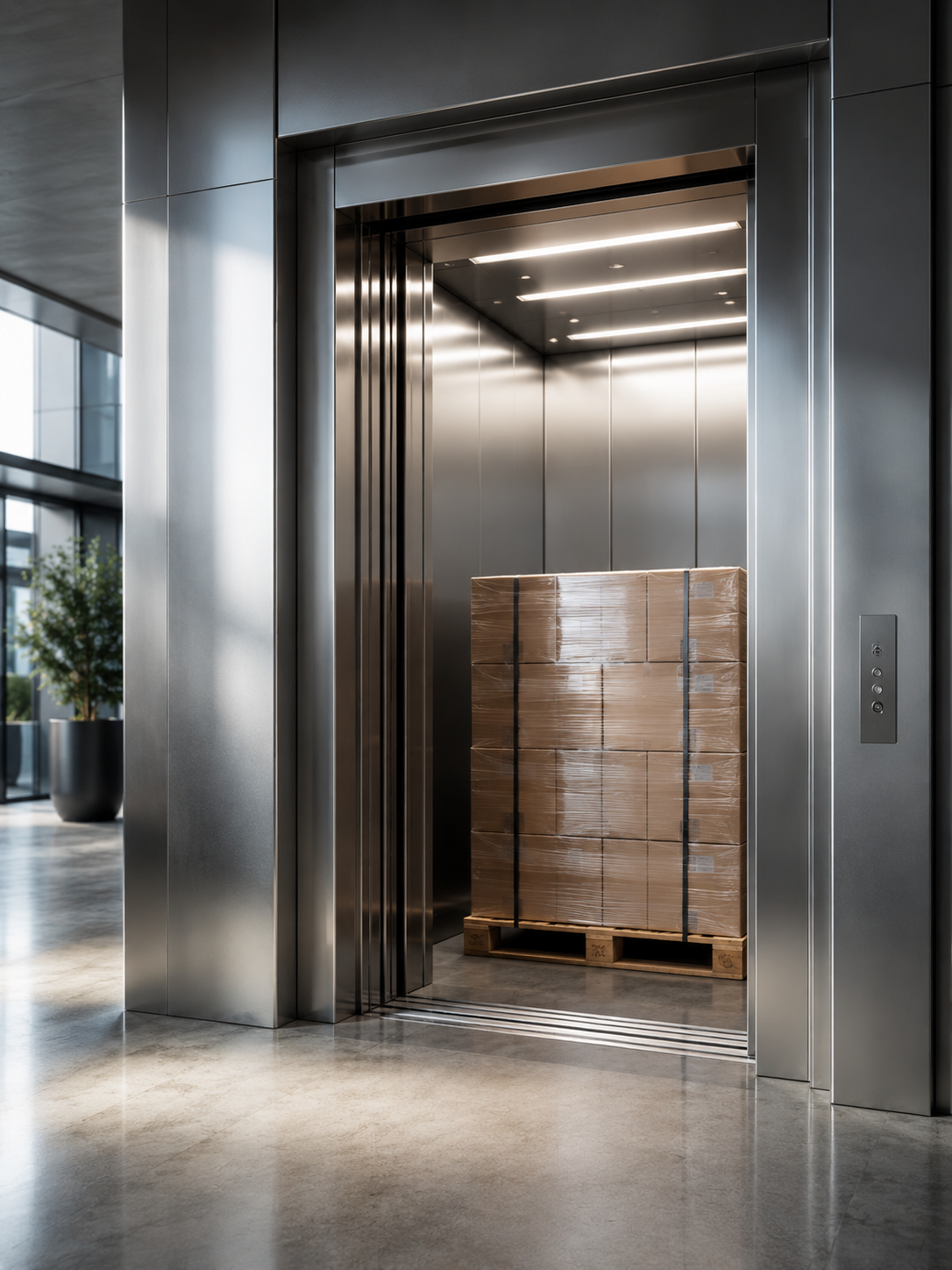 Lift pentru marfă cu palet încărcat