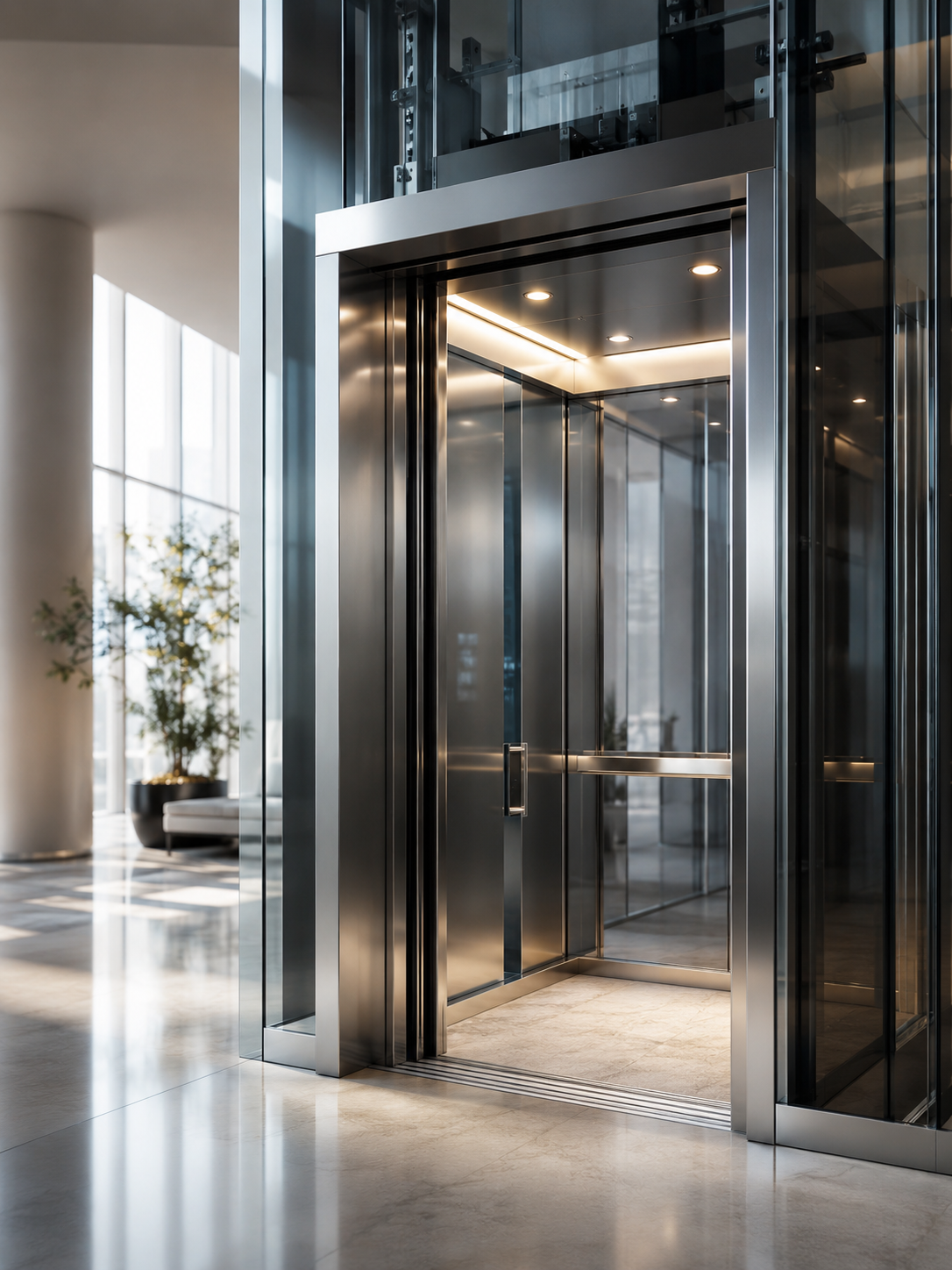 Lift modern pentru persoane într-un lobby premium
